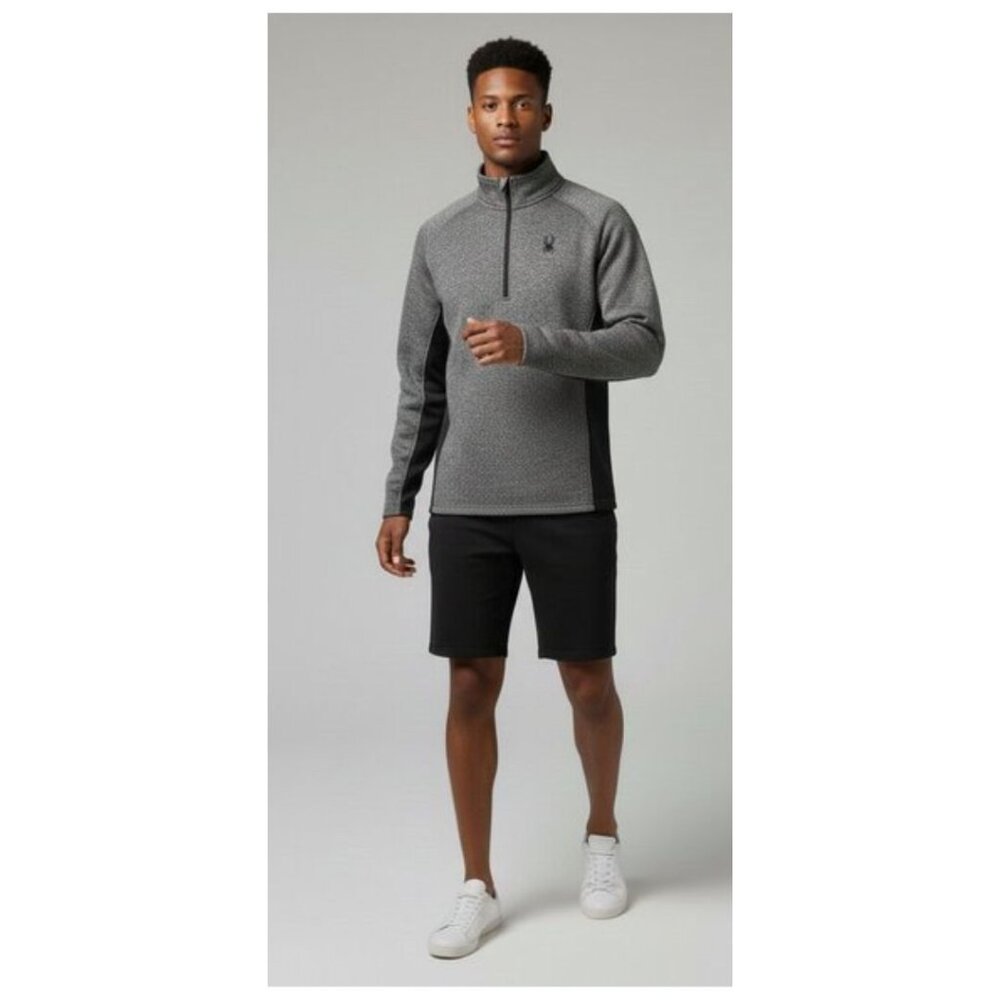 SPYDER "Outbound" Men's 1/4 Zip Jersey/Fleece Pullover Black/Gray Tweed Men XL